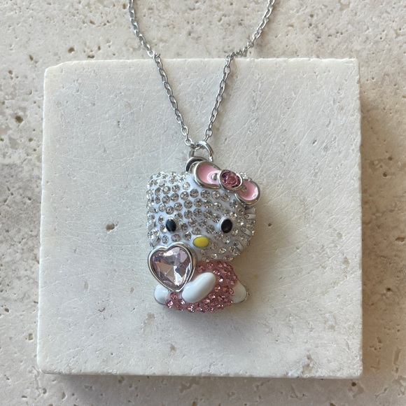 Swarovski Pink and Silver Cat Necklace